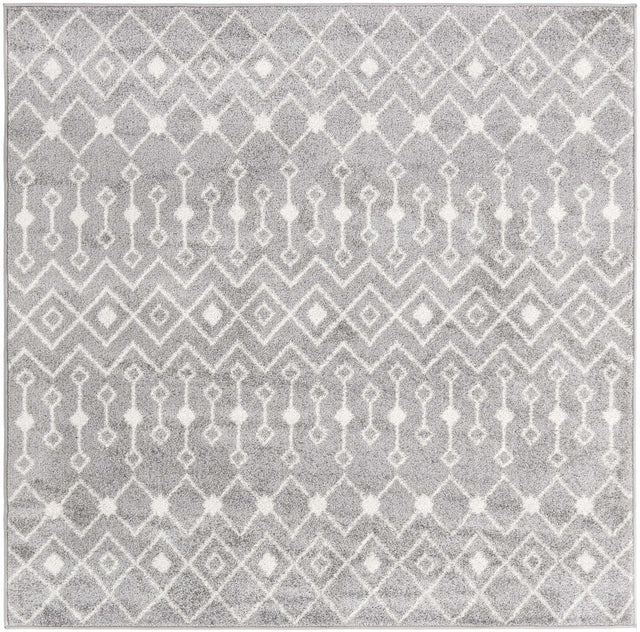 Gray 6' 1 x 6' 1 Tribal Trellis Square Area Rug Geometric Southwestern Inspired Durable Carpet for Home Interior Design for Sale at Rug Engine