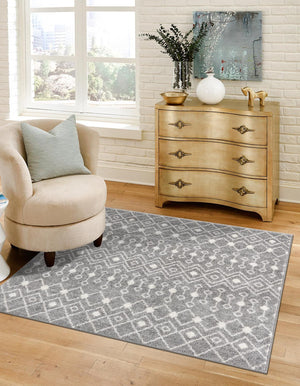 Gray 6' 1 x 6' 1 Tribal Trellis Square Area Rug Geometric Southwestern Inspired Durable Carpet for Home Interior Design for Sale at Rug Engine