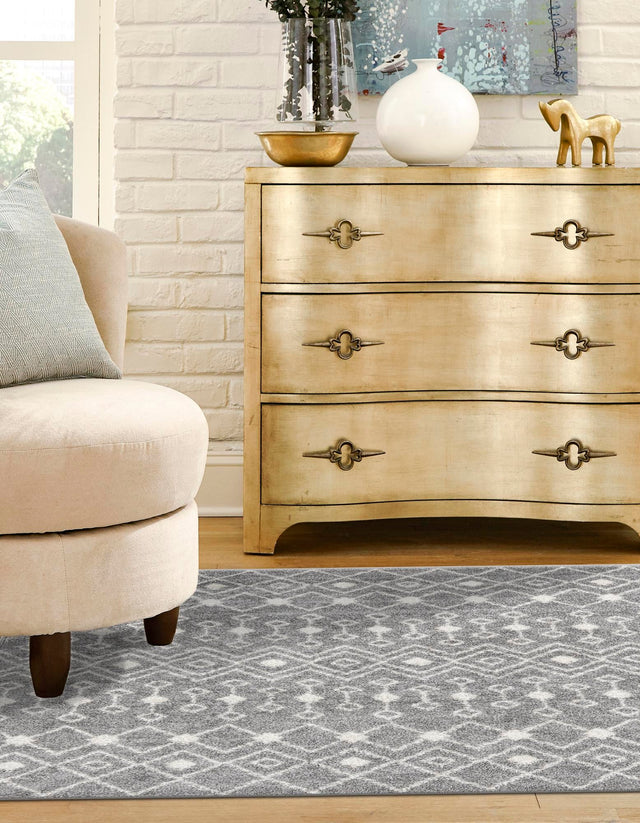 Gray 7' 10 x 7' 10 Tribal Trellis Square Area Rug Geometric Southwestern Inspired Durable Carpet for Home Interior Design for Sale at Rug Engine
