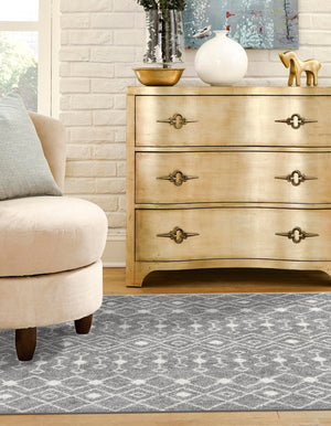 Gray 5' 3 x 5' 3 Tribal Trellis Square Area Rug Geometric Southwestern Inspired Durable Carpet for Home Interior Design for Sale at Rug Engine