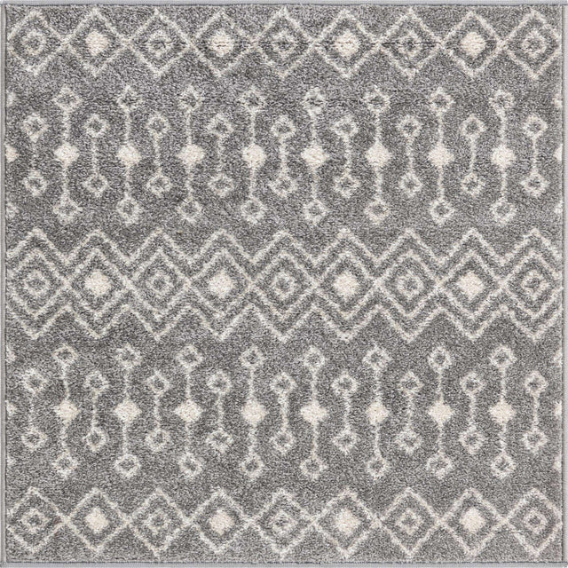Gray 3' 1 x 3' 1 Tribal Trellis Square Area Rug Geometric Southwestern Inspired Durable Carpet for Home Interior Design for Sale at Rug Engine
