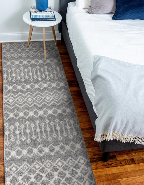 Gray 2' x 7' 1 Tribal Trellis Runner Area Rug Geometric Southwestern Inspired Durable Carpet for Home Interior Design for Sale at Rug Engine