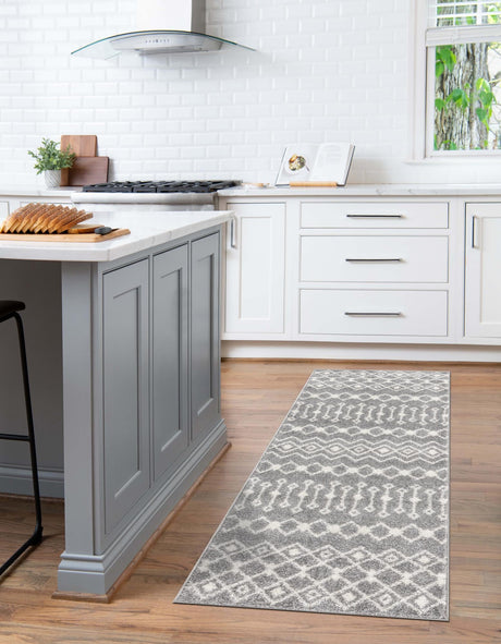 Gray 2' x 7' 1 Tribal Trellis Runner Area Rug Geometric Southwestern Inspired Durable Carpet for Home Interior Design for Sale at Rug Engine