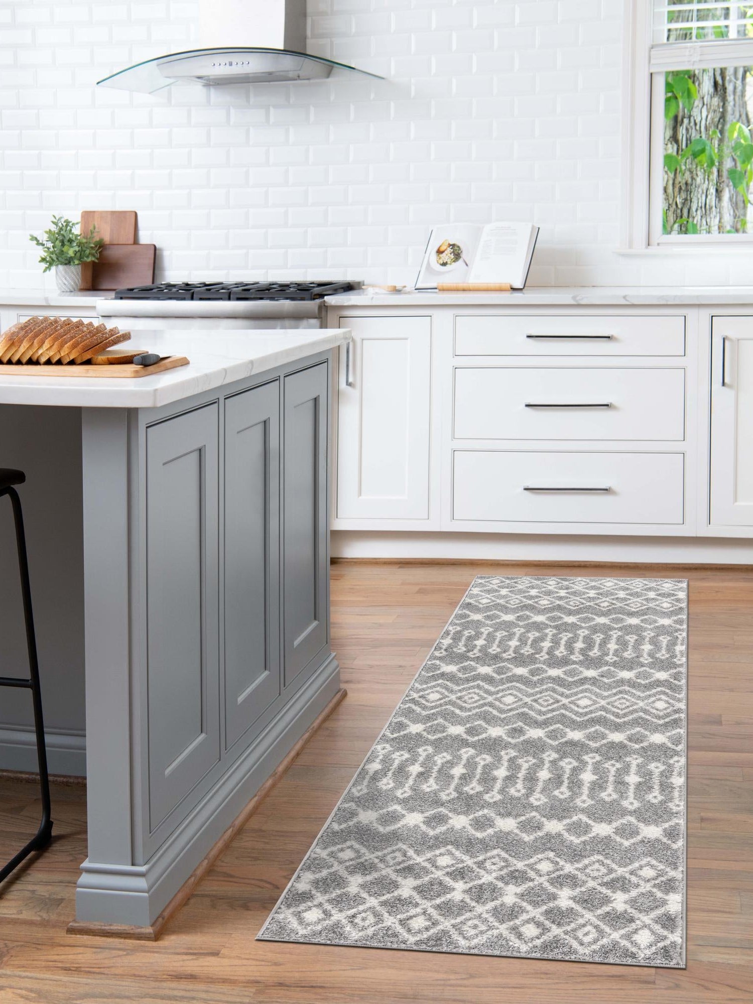 Gray 2' x 5' 3 Tribal Trellis Runner Area Rug Geometric Southwestern Inspired Durable Carpet for Home Interior Design for Sale at Rug Engine