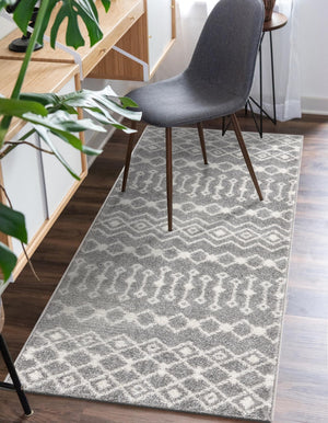 Gray 2' x 7' 1 Tribal Trellis Runner Area Rug Geometric Southwestern Inspired Durable Carpet for Home Interior Design for Sale at Rug Engine