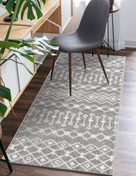 Gray 2' x 7' 1 Tribal Trellis Runner Area Rug Geometric Southwestern Inspired Durable Carpet for Home Interior Design for Sale at Rug Engine