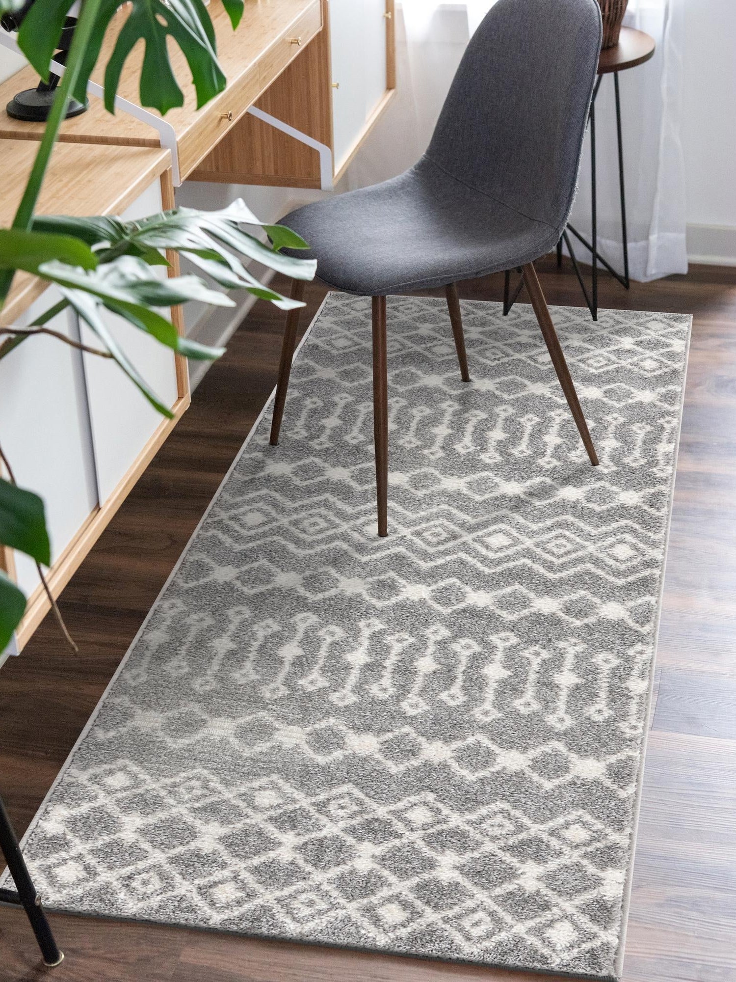Gray 2' x 5' 3 Tribal Trellis Runner Area Rug Geometric Southwestern Inspired Durable Carpet for Home Interior Design for Sale at Rug Engine