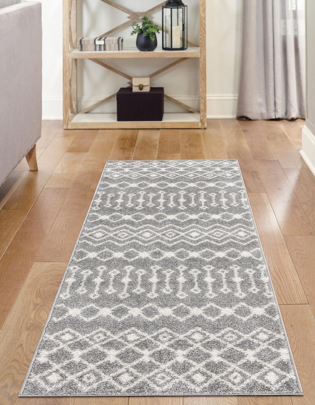 Gray 2' x 7' 1 Tribal Trellis Runner Area Rug Geometric Southwestern Inspired Durable Carpet for Home Interior Design for Sale at Rug Engine