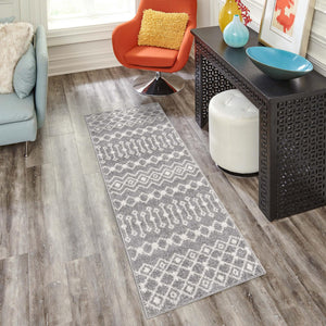 Gray 2' x 7' 1 Tribal Trellis Runner Area Rug Geometric Southwestern Inspired Durable Carpet for Home Interior Design for Sale at Rug Engine