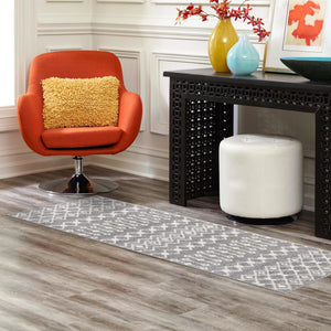 Gray 2' x 7' 1 Tribal Trellis Runner Area Rug Geometric Southwestern Inspired Durable Carpet for Home Interior Design for Sale at Rug Engine