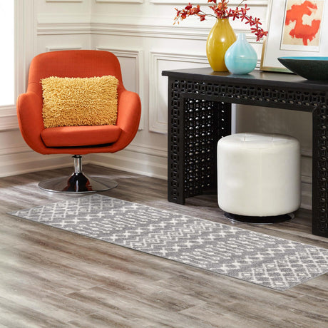 Gray 2' x 7' 1 Tribal Trellis Runner Area Rug Geometric Southwestern Inspired Durable Carpet for Home Interior Design for Sale at Rug Engine