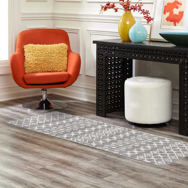 Gray 2' x 7' 1 Tribal Trellis Runner Area Rug Geometric Southwestern Inspired Durable Carpet for Home Interior Design for Sale at Rug Engine