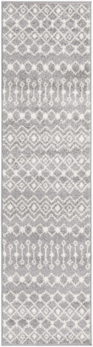 Gray 2' x 8' Tribal Trellis Runner Area Rug Geometric Southwestern Inspired Durable Carpet for Home Interior Design for Sale at Rug Engine
