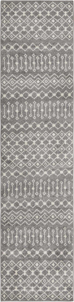 Gray 2' 7 x 12' Tribal Trellis Runner Area Rug Geometric Southwestern Inspired Durable Carpet for Home Interior Design for Sale at Rug Engine