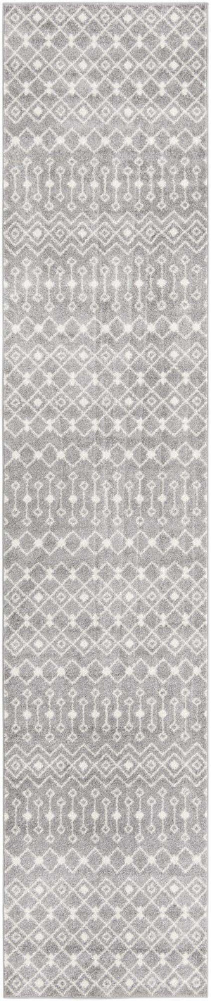 Gray 3' 3 x 16' 5 Tribal Trellis Runner Area Rug Geometric Southwestern Inspired Durable Carpet for Home Interior Design for Sale at Rug Engine