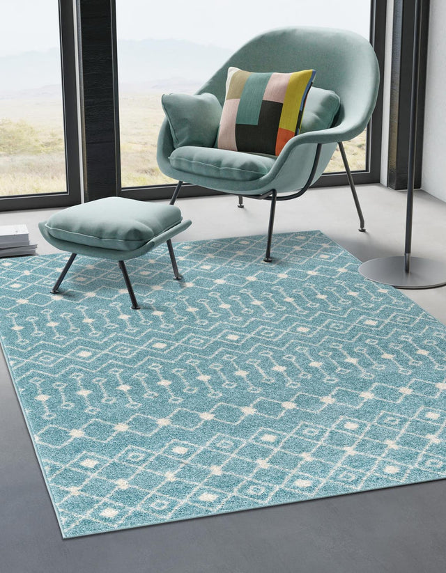 Aqua Blue 10' 8 x 14' Tribal Trellis Rectangle Area Rug Geometric Southwestern Inspired Durable Carpet for Home Interior Design for Sale at Rug Engine