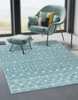 Aqua Blue 6' x 9' Tribal Trellis Rectangle Area Rug Geometric Southwestern Inspired Durable Carpet for Home Interior Design for Sale at Rug Engine