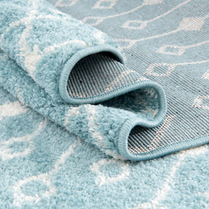 Aqua Blue 5' 3 x 8' Tribal Trellis Rectangle Area Rug Geometric Southwestern Inspired Durable Carpet for Home Interior Design for Sale at Rug Engine