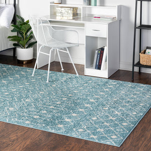 Aqua Blue 10' 8 x 14' Tribal Trellis Rectangle Area Rug Geometric Southwestern Inspired Durable Carpet for Home Interior Design for Sale at Rug Engine