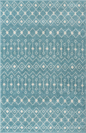 Aqua Blue 5' 3 x 8' Tribal Trellis Rectangle Area Rug Geometric Southwestern Inspired Durable Carpet for Home Interior Design for Sale at Rug Engine