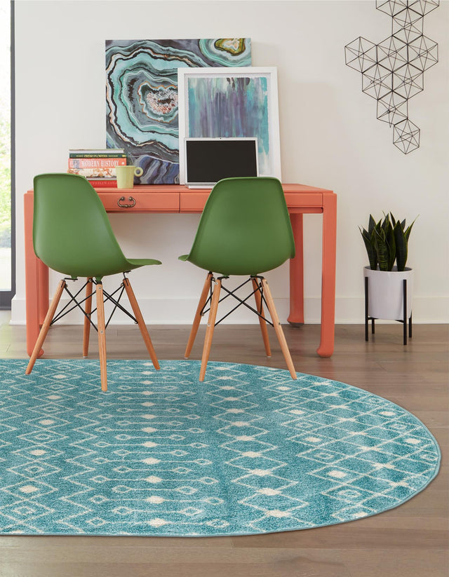 Aqua Blue 5' 3 x 8' Tribal Trellis Oval Area Rug Geometric Southwestern Inspired Durable Carpet for Home Interior Design for Sale at Rug Engine