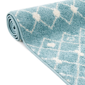 Aqua Blue 7' 10 x 10' Tribal Trellis Oval Area Rug Geometric Southwestern Inspired Durable Carpet for Home Interior Design for Sale at Rug Engine
