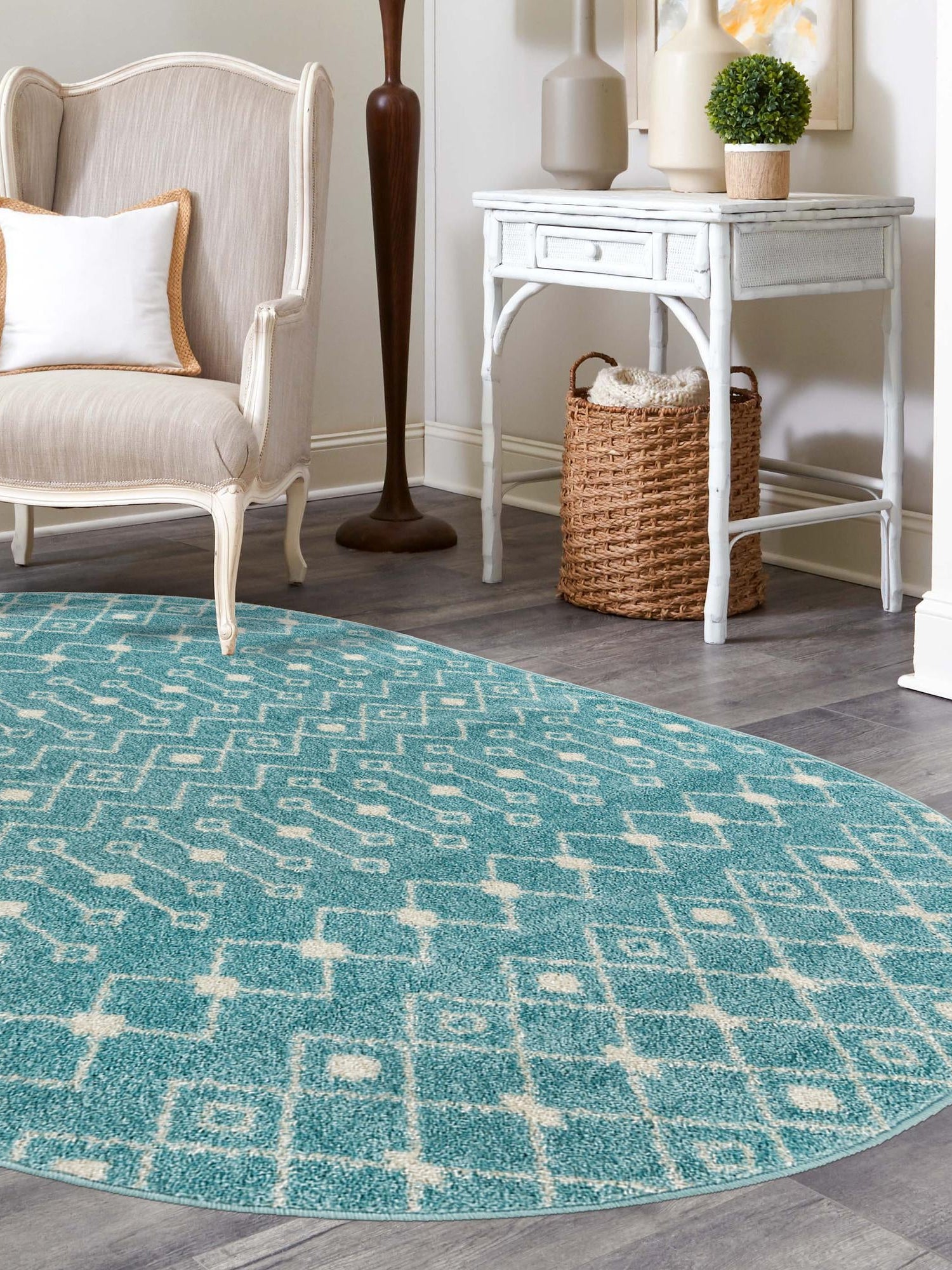 Aqua Blue 4' x 6' Tribal Trellis Oval Area Rug Geometric Southwestern Inspired Durable Carpet for Home Interior Design for Sale at Rug Engine