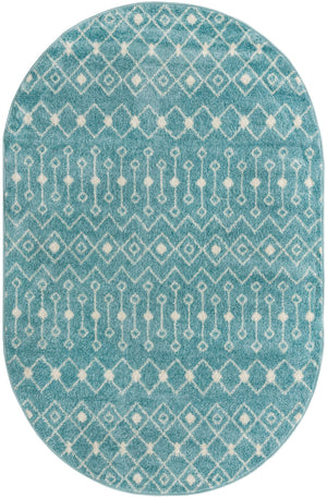 Aqua Blue 5' 3 x 8' Tribal Trellis Oval Area Rug Geometric Southwestern Inspired Durable Carpet for Home Interior Design for Sale at Rug Engine