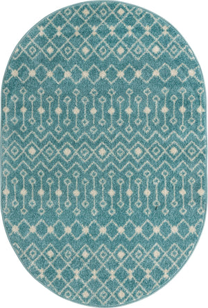 Aqua Blue 4' x 6' Tribal Trellis Oval Area Rug Geometric Southwestern Inspired Durable Carpet for Home Interior Design for Sale at Rug Engine