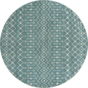 Aqua Blue 10' x 10' Tribal Trellis Round Area Rug Geometric Southwestern Inspired Durable Carpet for Home Interior Design for Sale at Rug Engine