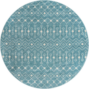 Aqua Blue 7' 10 x 7' 10 Tribal Trellis Round Area Rug Geometric Southwestern Inspired Durable Carpet for Home Interior Design for Sale at Rug Engine