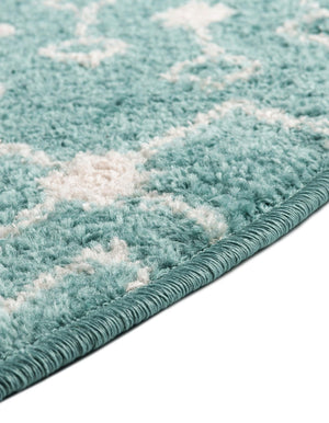 Aqua Blue 7' 10 x 7' 10 Tribal Trellis Round Area Rug Geometric Southwestern Inspired Durable Carpet for Home Interior Design for Sale at Rug Engine