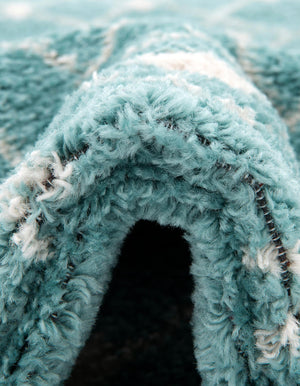 Aqua Blue 7' 10 x 7' 10 Tribal Trellis Round Area Rug Geometric Southwestern Inspired Durable Carpet for Home Interior Design for Sale at Rug Engine