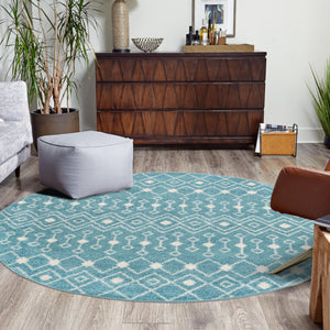 Aqua Blue 10' x 10' Tribal Trellis Round Area Rug Geometric Southwestern Inspired Durable Carpet for Home Interior Design for Sale at Rug Engine