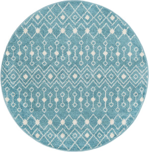 Aqua Blue 5' 3 x 5' 3 Tribal Trellis Round Area Rug Geometric Southwestern Inspired Durable Carpet for Home Interior Design for Sale at Rug Engine