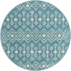 Aqua Blue 3' 3 x 3' 3 Tribal Trellis Round Area Rug Geometric Southwestern Inspired Durable Carpet for Home Interior Design for Sale at Rug Engine