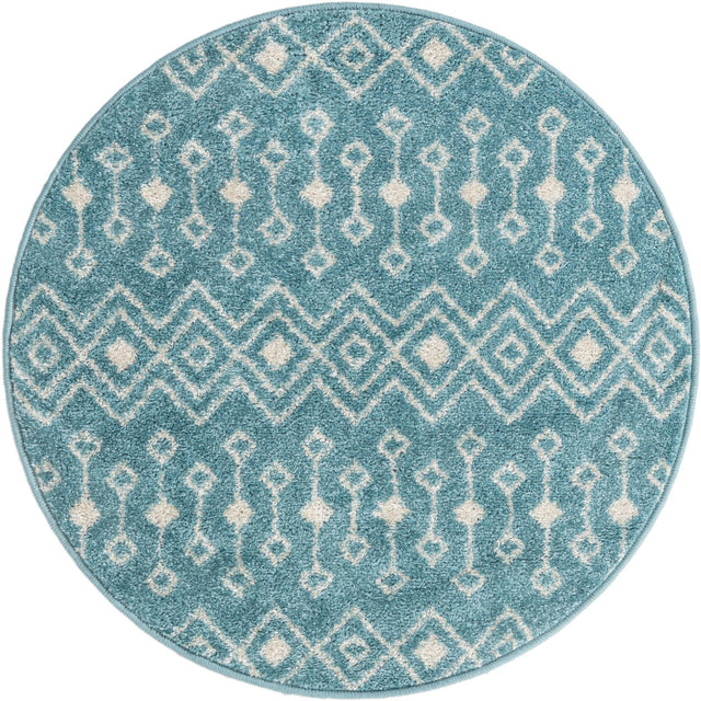 Aqua Blue 3' 3 x 3' 3 Tribal Trellis Round Area Rug Geometric Southwestern Inspired Durable Carpet for Home Interior Design for Sale at Rug Engine