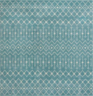 Aqua Blue 10' x 10' Tribal Trellis Square Area Rug Geometric Southwestern Inspired Durable Carpet for Home Interior Design for Sale at Rug Engine