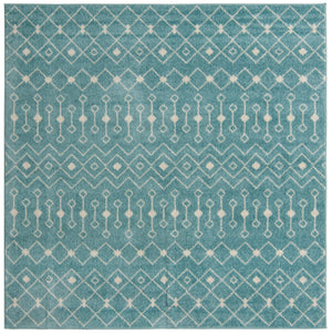 Aqua Blue 7' 10 x 7' 10 Tribal Trellis Square Area Rug Geometric Southwestern Inspired Durable Carpet for Home Interior Design for Sale at Rug Engine