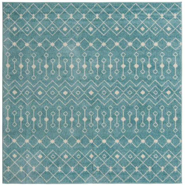 Aqua Blue 7' 10 x 7' 10 Tribal Trellis Square Area Rug Geometric Southwestern Inspired Durable Carpet for Home Interior Design for Sale at Rug Engine