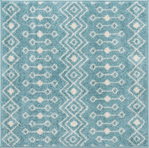 Aqua Blue 3' 3 x 3' 3 Tribal Trellis Square Area Rug Geometric Southwestern Inspired Durable Carpet for Home Interior Design for Sale at Rug Engine