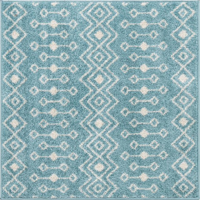 Aqua Blue 3' 3 x 3' 3 Tribal Trellis Square Area Rug Geometric Southwestern Inspired Durable Carpet for Home Interior Design for Sale at Rug Engine
