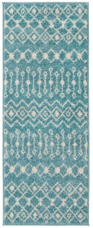 Aqua Blue 2' x 5' Tribal Trellis Runner Area Rug Geometric Southwestern Inspired Durable Carpet for Home Interior Design for Sale at Rug Engine