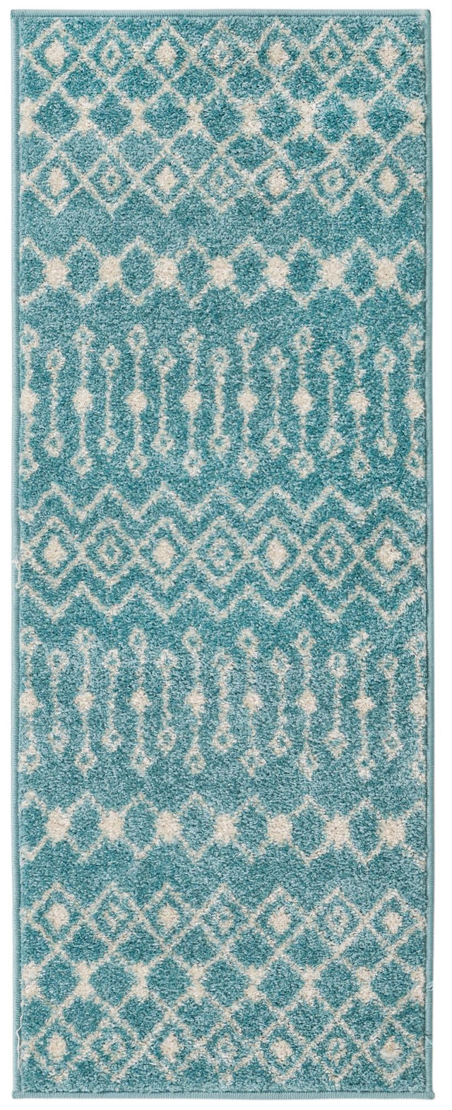 Aqua Blue 2' x 5' Tribal Trellis Runner Area Rug Geometric Southwestern Inspired Durable Carpet for Home Interior Design for Sale at Rug Engine