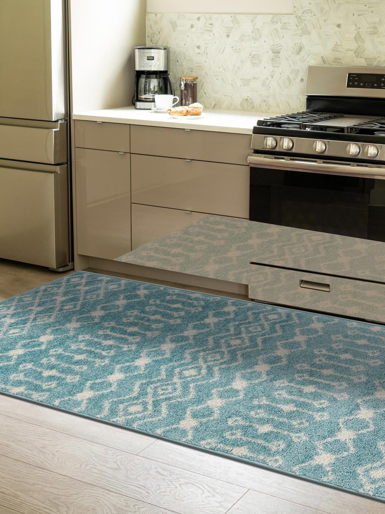 Aqua Blue 2' x 5' Tribal Trellis Runner Area Rug Geometric Southwestern Inspired Durable Carpet for Home Interior Design for Sale at Rug Engine