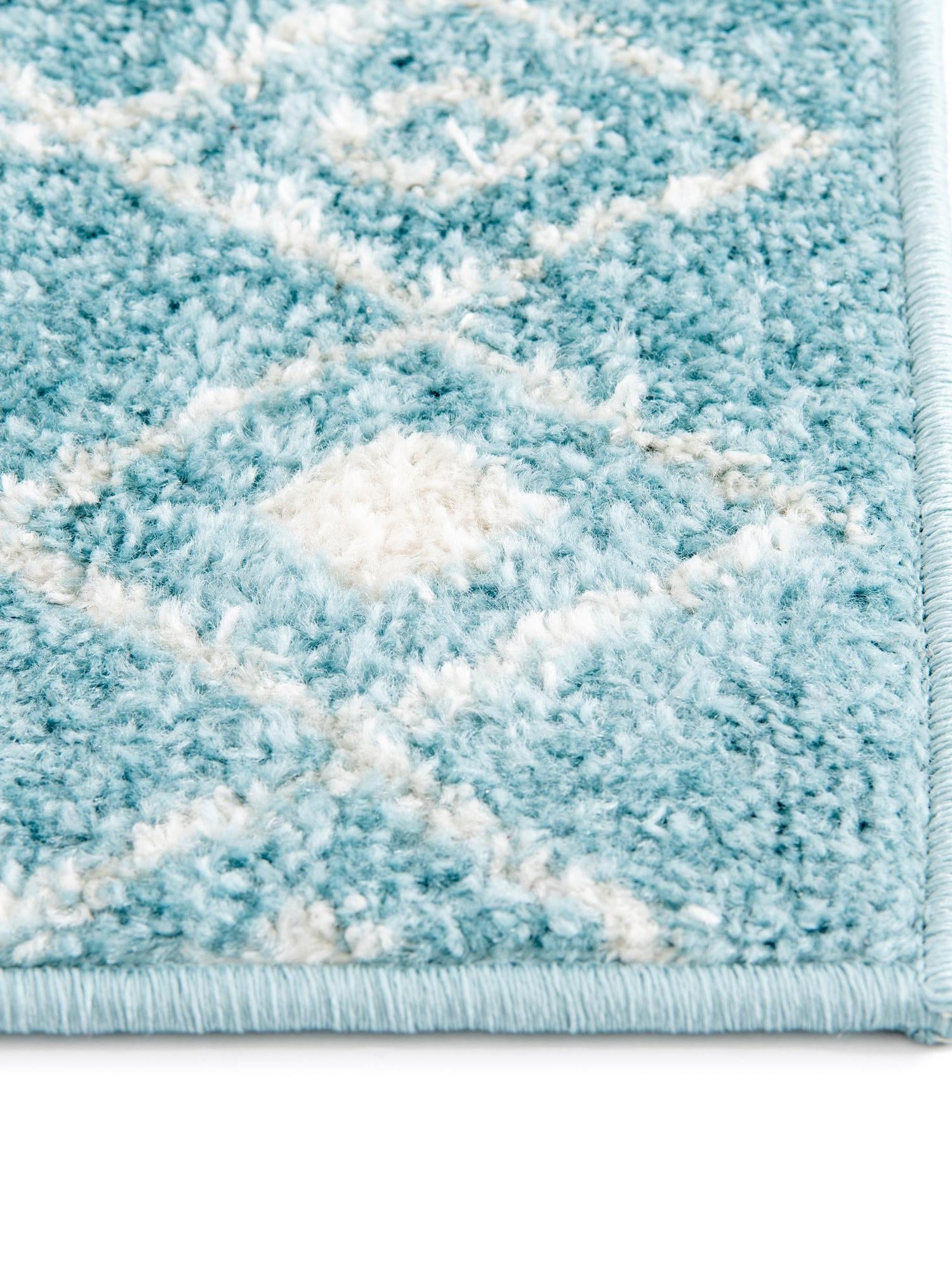 Aqua Blue 2' 7 x 10' Tribal Trellis Runner Area Rug Geometric Southwestern Inspired Durable Carpet for Home Interior Design for Sale at Rug Engine