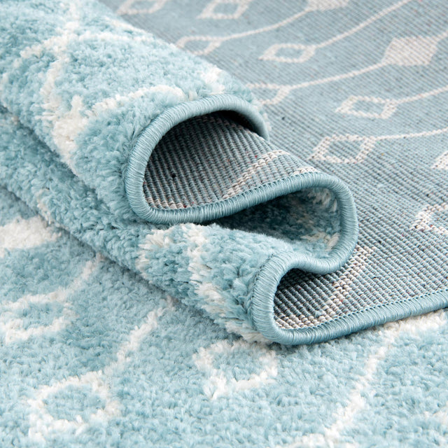 Aqua Blue 2' x 8' Tribal Trellis Runner Area Rug Geometric Southwestern Inspired Durable Carpet for Home Interior Design for Sale at Rug Engine