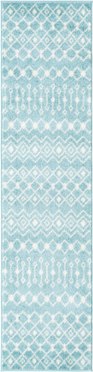 Aqua Blue 2' x 8' Tribal Trellis Runner Area Rug Geometric Southwestern Inspired Durable Carpet for Home Interior Design for Sale at Rug Engine