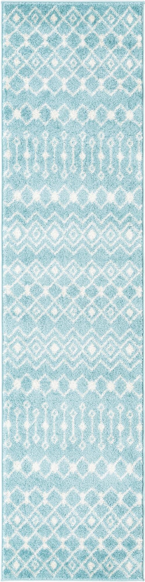 Aqua Blue 2' x 8' Tribal Trellis Runner Area Rug Geometric Southwestern Inspired Durable Carpet for Home Interior Design for Sale at Rug Engine