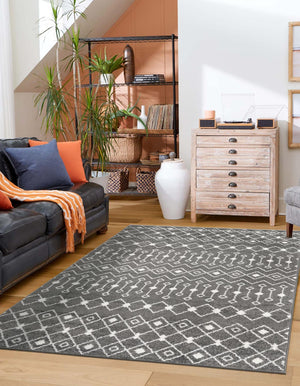 Dark Gray 5' 3 x 8' Tribal Trellis Rectangle Area Rug Geometric Southwestern Inspired Durable Carpet for Home Interior Design for Sale at Rug Engine